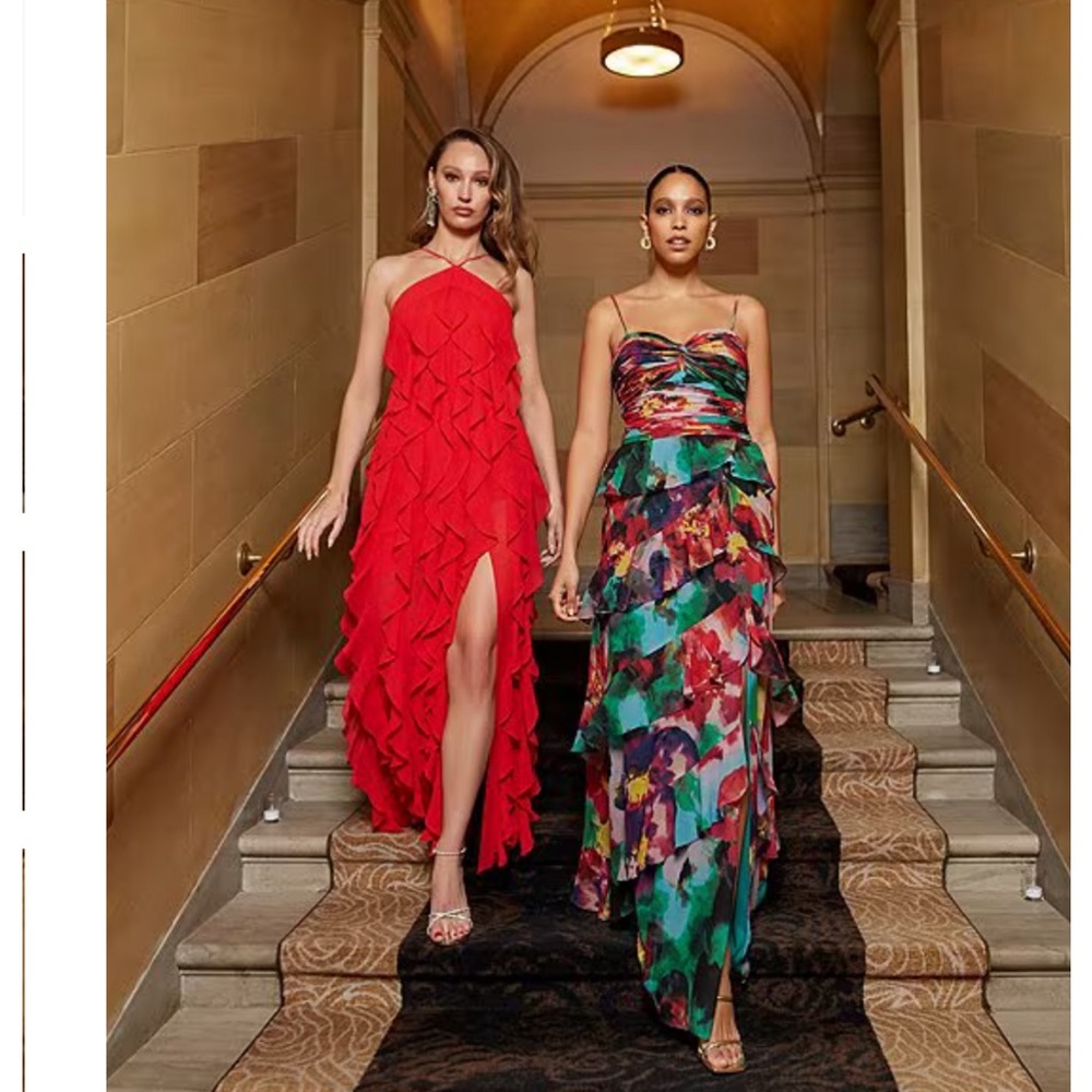 Xscape chiffon halter neck, ruffle twist maxi dress - Picture 2 of 11